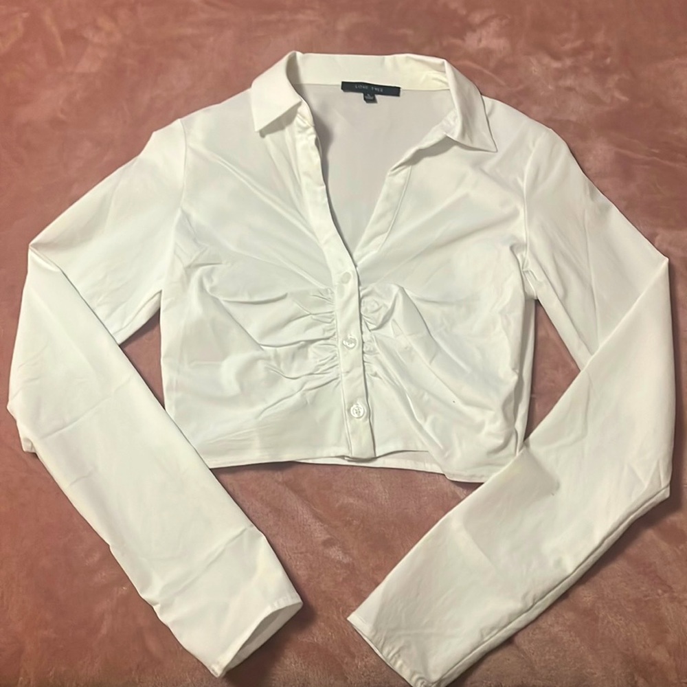 Cropped Button Down Ruched Top NWOT